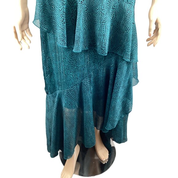 Floret Studio‎ Dress Size Medium One-Shoulder Ruffled Asymmetrical Midi Teal - Picture 9 of 11